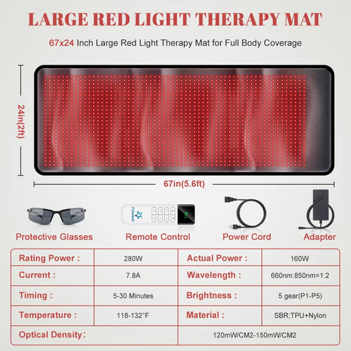 1440 Leds Red Infrared Light Therapy Mat 660Nm850Nm near Infrared Laight Device Large Pad 76"X 24"For Body Pain Relief Power 160W
