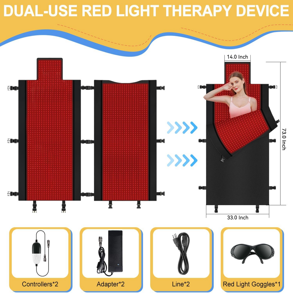 2025 New Dual Wavelength LED Beads 660Nm&850Nm Red Light Therapy Mat Full Body Used to Relieve Pain 71''X 33''（Black）